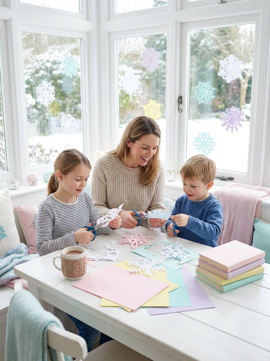 Kids doing a literature-based learning craft at the kitchen table