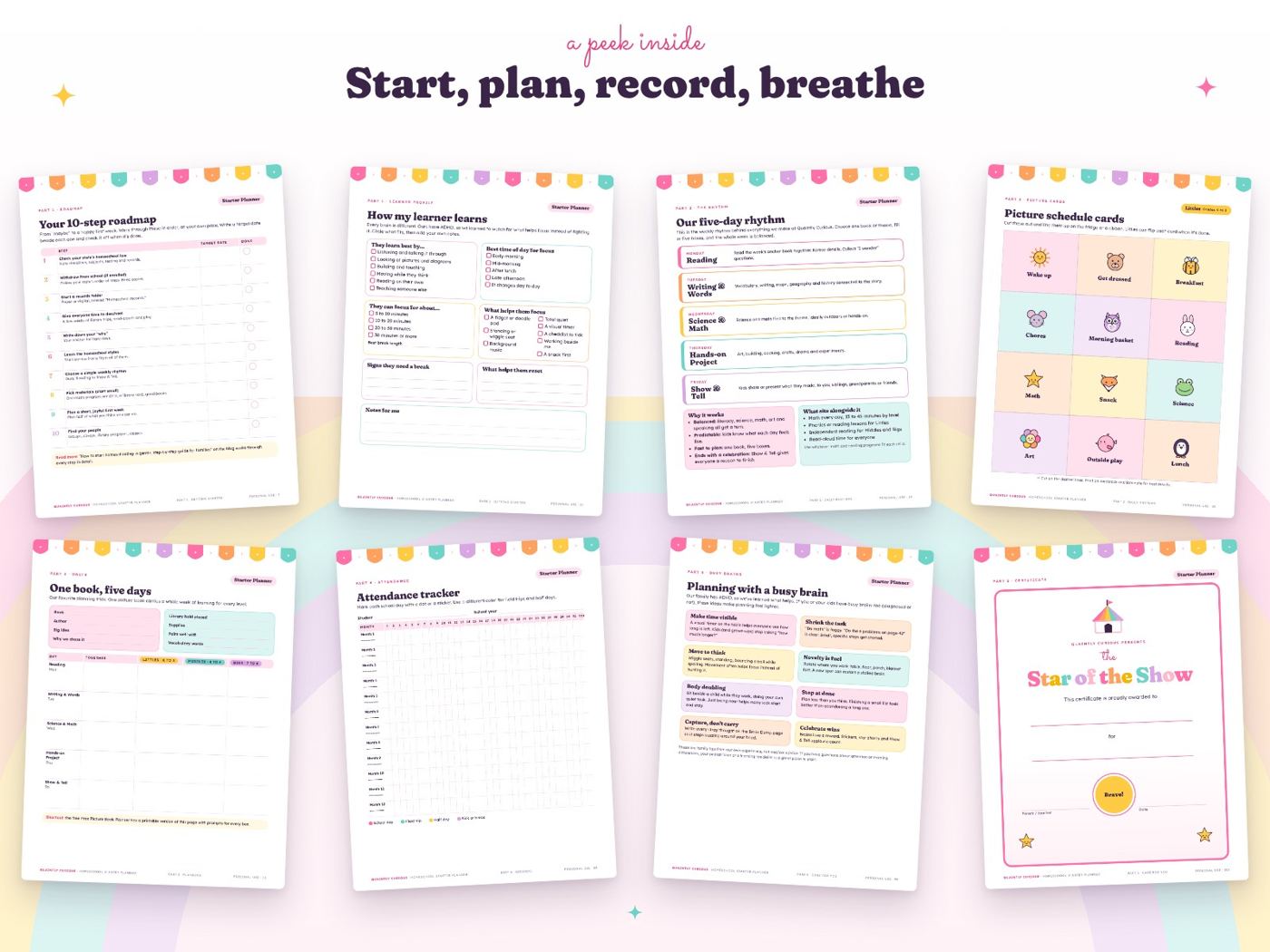 A spread of inside pages from the Homeschool Starter Planner